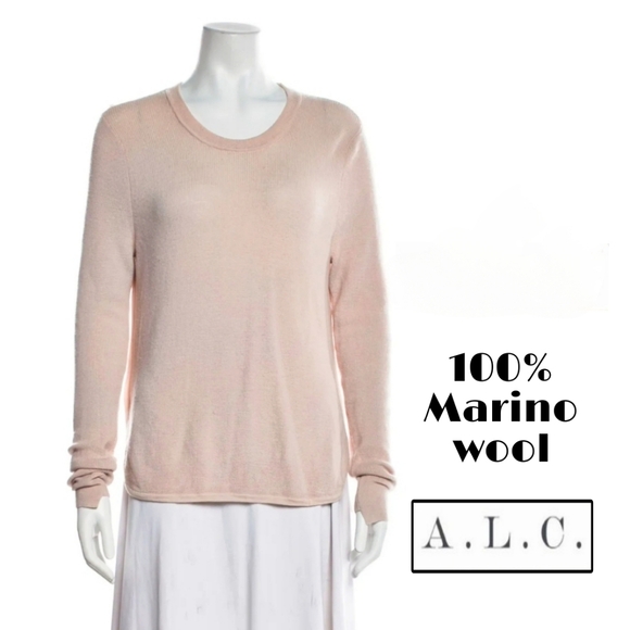 A.L.C. 100% MARINO Wool Scoop Neck Sweater High Low Curved Hem  👀 Excellent!! - Picture 1 of 4
